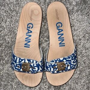 Ganni Blue and White Logo Mules